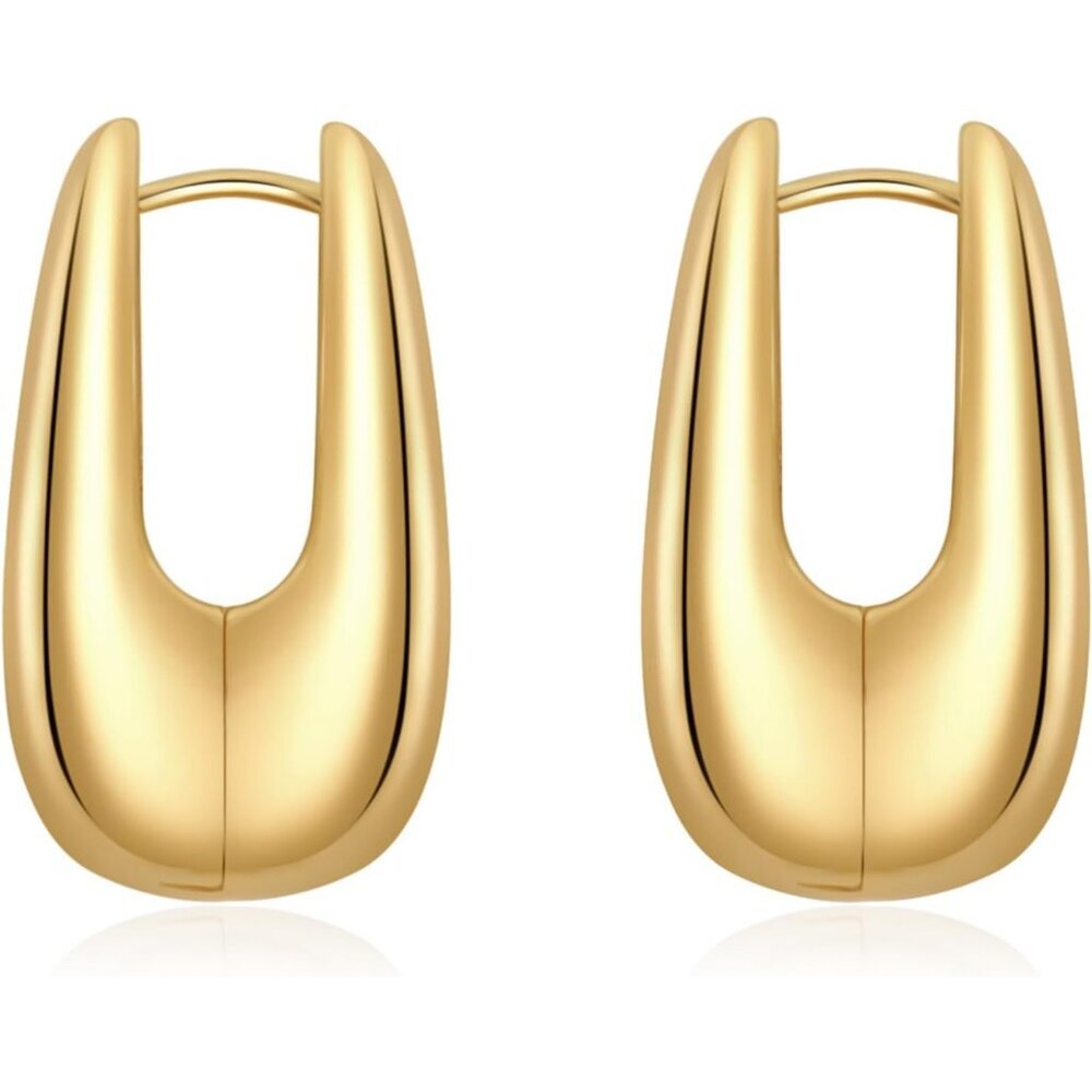 Women's Gold Plated Chunky Square Hoop Earnings Nickle Free Dangle Jewelry